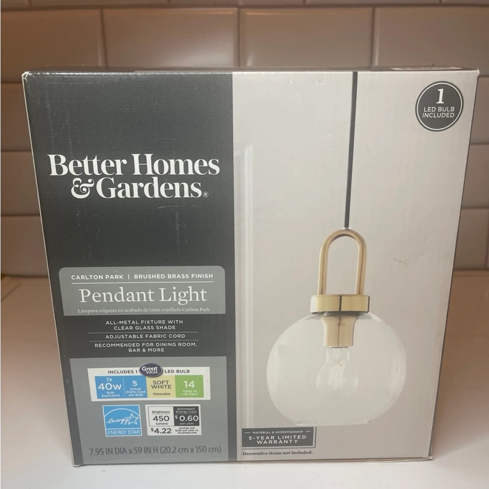 🆕 Better Homes & Gardens 59” Golden Pendant Ceiling Light Brass